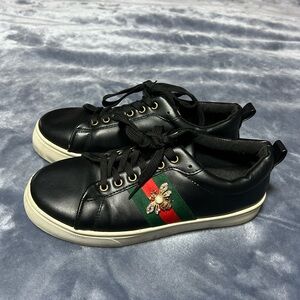 Black Sneakers with Embellished Bumblebee and Stripe